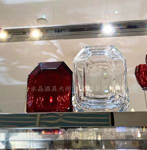 法国Baccarat/巴卡拉水晶玻璃透明红色Octogone八角型花瓶