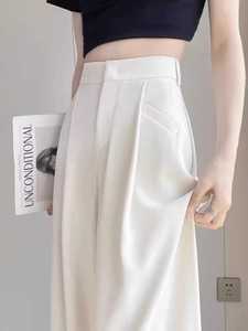 韩国白色窄版阔腿裤女夏季薄款垂感直筒宽松休闲时尚拖地西装裤潮