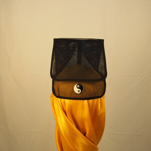 首服 新款道士巾帽 黑色透网纱帽子 八卦图案巾帽