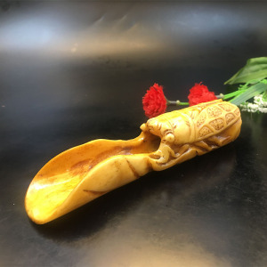 天然牛骨茶勺老牦牛骨雕刻一鸣惊人茶叶铲仿古骨制品药勺手把件