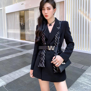 丝巾西装外套洋气百搭时尚系腰带翻领职业通勤西服2022春季新款女