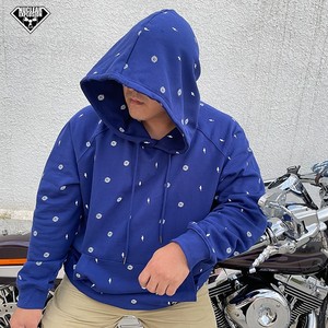 核爆炸宝蓝色闪电小logo重磅全棉宽松大兜帽衫套头长袖连帽卫衣男