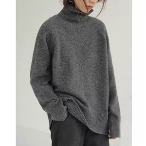清仓高领羊绒衫女宽松加厚慵懒风堆堆领针织衫灰色韩版针织毛衣潮
