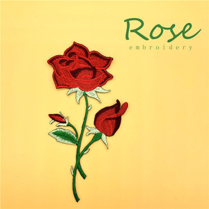 热销玫瑰花刺绣布贴衣服百搭装饰图贴diy背胶补丁贴绣花大号贴标