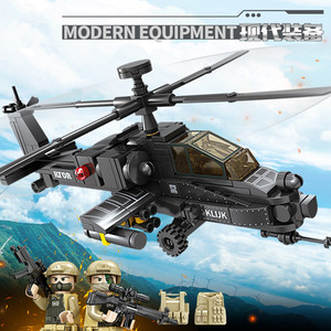 军事武装战斗机阿帕奇直升机6-12岁益智拼装飞机拼插玩具积木模型