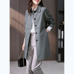 高级感蓝灰色风衣外套女中长款2023春秋新款韩版显瘦直筒气质大衣