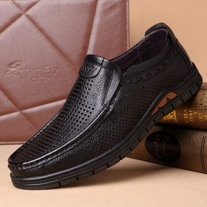 夏季男士凉皮鞋真皮牛皮透气防滑中老年镂空爸爸鞋皮凉鞋2019新款