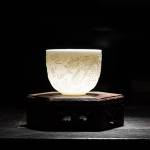 德化羊脂玉白瓷主人杯情侣一对龙凤茶杯中国风陶瓷茶具喝茶盏刻字
