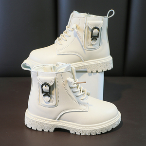 儿童马丁靴英伦风切尔西皮靴春秋高帮皮面女童鞋防滑耐磨女童靴子