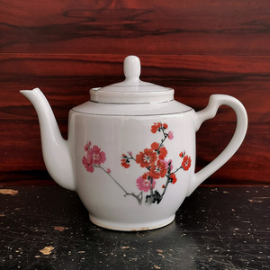 567瓷器壶文革古玩真品怀旧收藏70年代景德镇老厂货古董梅花茶壶