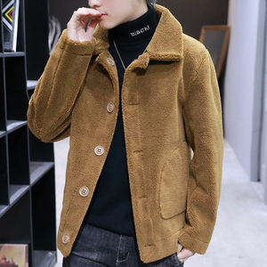夹克外套男士秋冬新款韩版保暖加绒棉服上衣加厚羊羔绒冬装外衣男