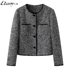 Etam/艾格ES冬季新款肌理感小香风毛呢外套圆领短款大衣上衣女