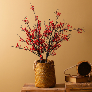 仿真花红果冬青果相思红豆陶瓷玻璃花瓶插花客厅落地台面装饰摆设