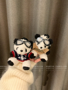 mmmpink韩国ins穿毛衣的小熊猫包包挂件可爱毛绒绒玩偶钥匙扣挂件