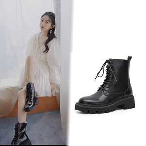 幸福到万家何幸福赵丽颖同款鞋马丁靴真皮厚底短靴女粗跟百搭中跟