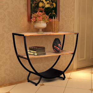 欧式铁艺实木半圆弧形玄关桌餐边桌置物架两层玄关台墙边玄关柜