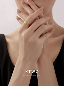 时尚ins潮酷链条戒指男女小众设计镀18k金高级感食指环尾戒饰品