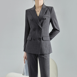高级感灰色西装外套女春秋小个子职场西服正装工作服职业面试套装