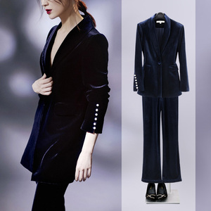 金丝绒西装套装2020年新款女秋冬高端洋气时尚气质丝绒西服两件套