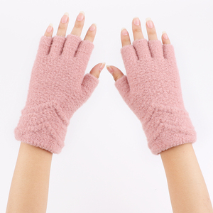 女士半指手套秋冬季保暖办公打字高中学生写字半截手套冬天不起球