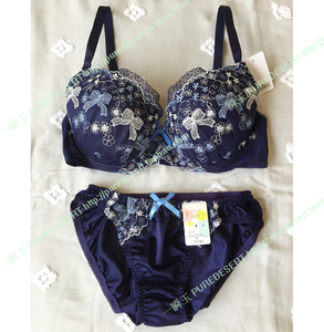 美匠文胸套装 少女内衣 蓝 白 刺绣蝴蝶结