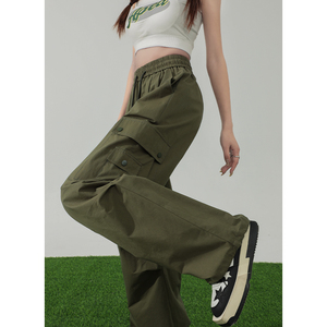 绿色美式工装裤女夏季薄款2024新款登山运动小个子冲锋休闲裤子女
