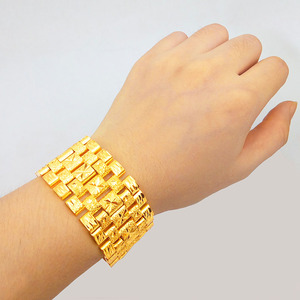 新款仿越南沙金手链男加宽版霸气铜镀黄金手表链大金链子久不掉色