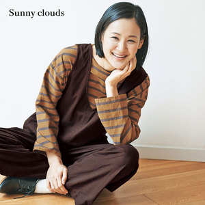 桑妮库拉/Sunny+clouds+女式纯棉落肩条纹罩衫（焦