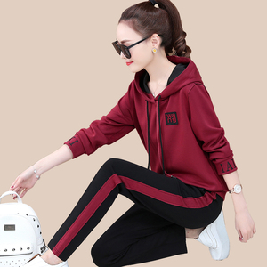 361休闲运动套装女春秋2020新款宽松长袖卫衣两件套棉连帽跑步服