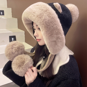 毛绒绒帽子女冬季韩版百搭可爱耳朵护耳雷锋帽冬天保暖加厚包头帽