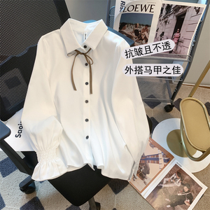 2024春季新款衬衣ins韩版学院风系带白色衬衫女搭配马甲长袖上衣