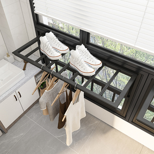 可折叠阳台防护栏多功能晾晒置物晾衣架飘窗落地窗室内栏杆铝合金