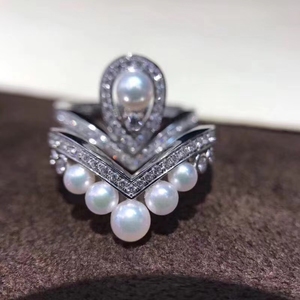 尚美巴黎加冕·爱系列同款天然淡水珍珠戒指s925银托大小可调女款