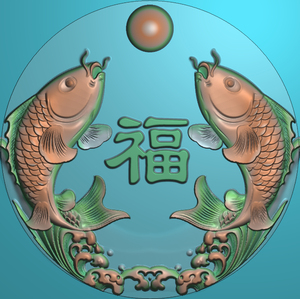 灰度图浮雕精雕图artcam玉雕木雕图电脑雕刻图挂件荷花鲤鱼龙福鱼