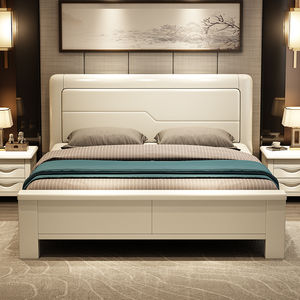 白色实木床中式单双人床简约现代 1.8米主卧室1.5m经济型储物小床