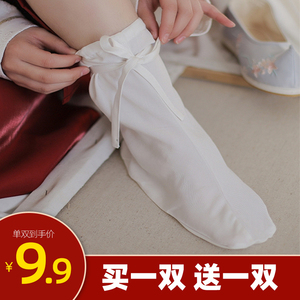 汉服袜子女白色冬季云袜纯棉加绒加厚古代袜子短筒长筒袜古装鞋袜