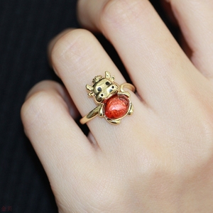 太阳云 可爱牛年牛气冲天小牛戒指开口可调节动物食指戒生肖款女