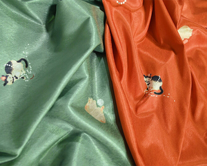 灼月亭珍珠猫咪提花缎汉服时装面料明宋制上衣下裙用布料原创设计