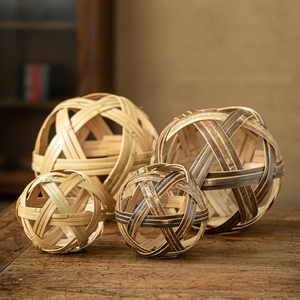 竹编小号竹球 紫竹蹴鞠球创意装饰摆件道具 幼儿园手工圆形球玩具