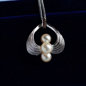 古董vintage日本mikimoto御木本925纯银天然akoya珍珠吊坠项链