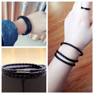 tfboys王俊凯王源同款多圈手链黑色手工编织多层手绳男女情侣手环