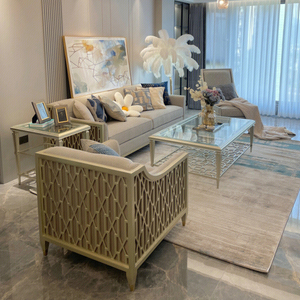 美式轻奢新古典雕花实木布艺沙发现代欧式高端定制大户型客厅家具