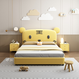 儿童实木床女孩1.5m大床科技布男孩少年1.8m网红床12生肖卡通家具