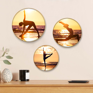 瑜伽馆装饰画瑜伽宣传海报壁画健身房墙画舞蹈教室背景墙圆形壁画