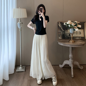 新中式国风短袖套装女夏装时尚减龄休闲运动风阔腿裤裙两件套洋气