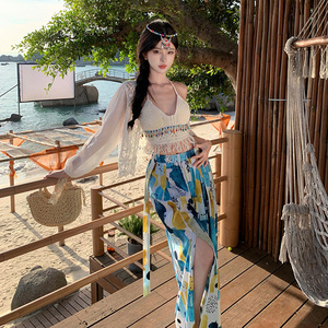 云南旅游穿搭女装度假风穿搭阔腿裤套装泰国海边波西米亚沙滩长裤