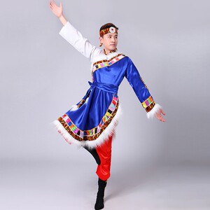 藏族服装男西藏藏式舞蹈民族风藏装男士藏袍成人衣服青年演出服饰