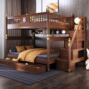 全实木上下床双层床 新中式高低子母上下铺木床同宽1.8米双人大人