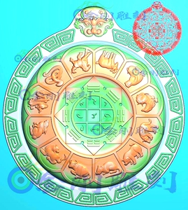 十二生肖九宫八卦生肖图精雕图灰度图bmp浮雕图玉雕图电脑雕刻图