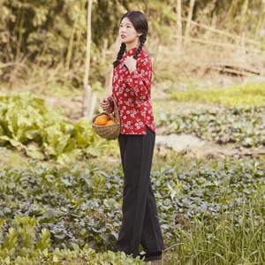 纯棉村姑服装女碎花衣服采茶舞蹈服乡村风怀旧农村阿庆嫂演出服装